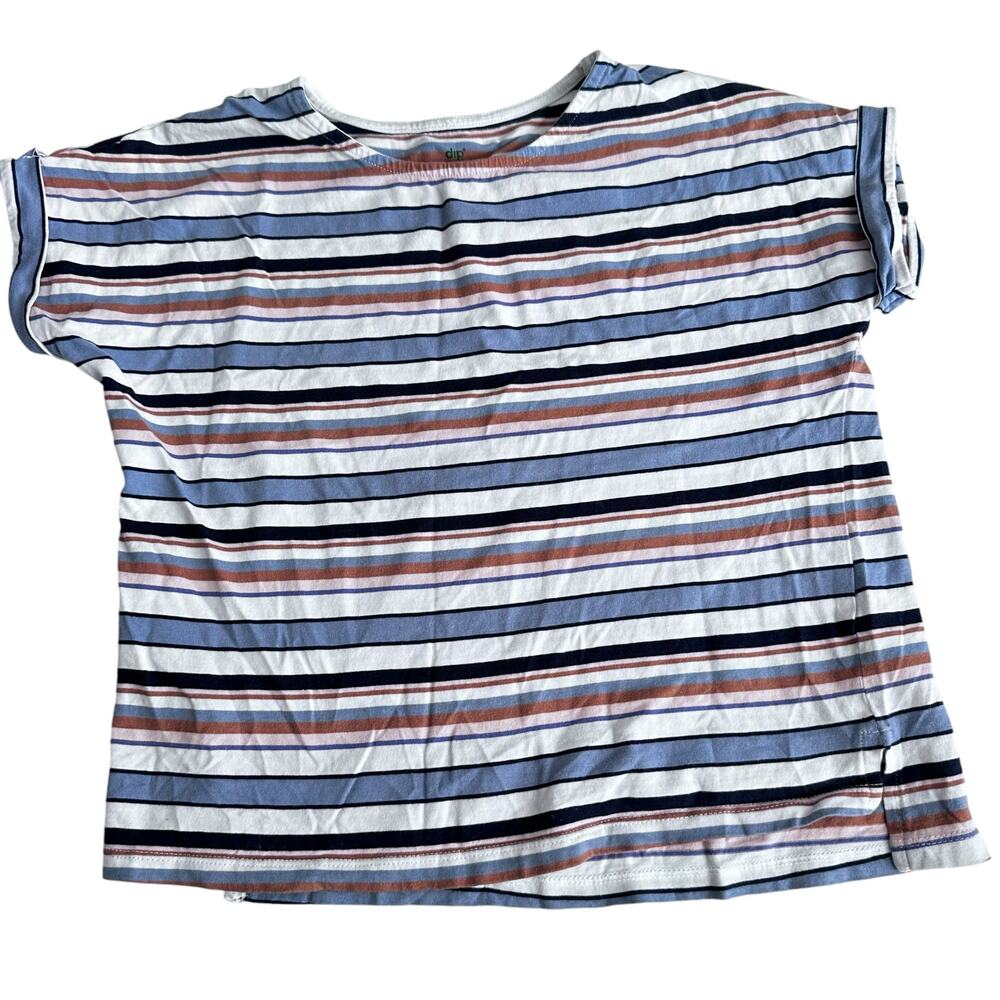 DIP Striped Roll Cuff Short Sleeve T-Shirt - Girls M